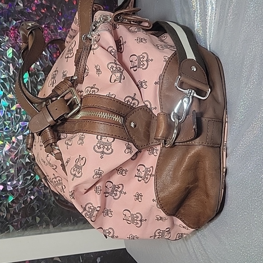 Y2K Vintage Juicy Couture Pink Monogram Brown Leather Duffle Bag Train Case Set - Picture 7 of 16